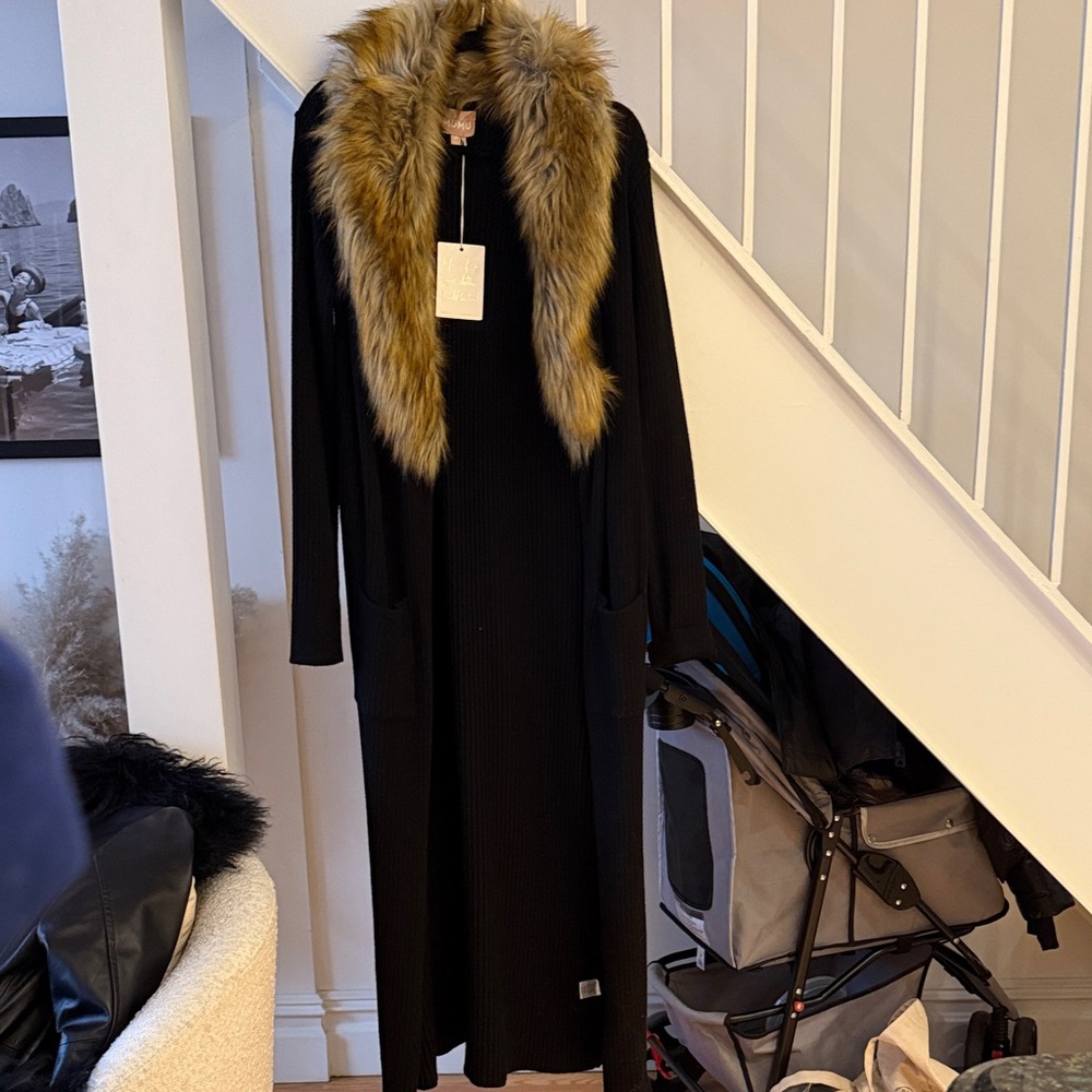 Show Me Your MuMu long cardigan faux fur trim collar